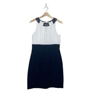 𝅺by & By Dress White Black Colorblock Embellished Crew Neck Sleeveless Womens 7